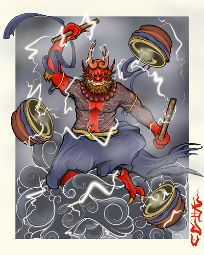 Raijin art character design draw drawing illustration illustrator japan procreate sketch story