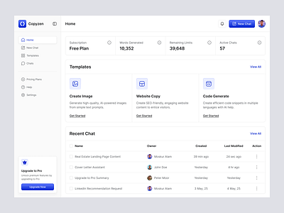 AI Copywriting Tool Dashboard Overview ai ai copywriting tool ai tool ai writing dashboard dashboard design homepage saas software ui ui design uiux web app web application web design web ui website writing tool