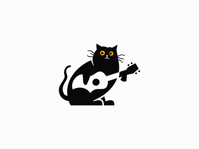 Chubby Cat Playing Guitar Logo for Sale animal branding cartoon cat chubby cute design fat funny guitar illustration instrument logo mark mascot music pet playful vector vet