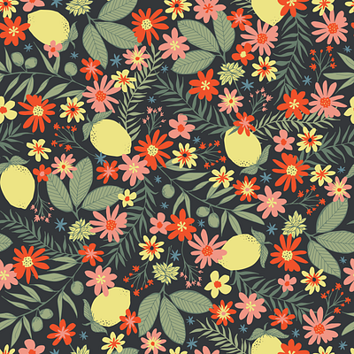 blooms and berries berries floral pattern surface pattern design