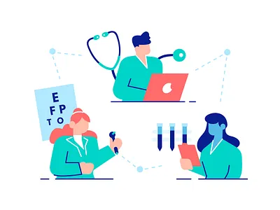 Ophthalmology team analysis business character design doctor eye eye care flat healthcare illustration laboratory medical medicine modern nurse ophthalmologist ophthalmology people team vector