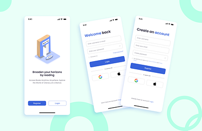 Login and Register digital library mobile app figma form illustration login mobile app register ui