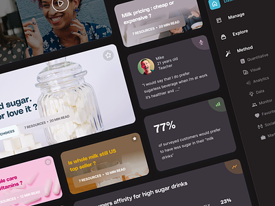 Vision for insight marketing— quantilope x The Design Crew b2b card dark mode dashboard data design interface marketing menu numbers performance product prototype tools ui user experience user interface ux vision