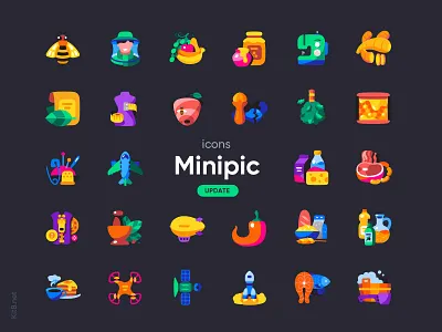Minipic vector icons collection Update character flat food hobby icon icons illustration kit8 set transport vector