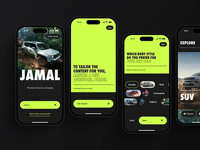 A car-buying experience (design + prototype + MVP) app auto buy car detail explore interest mobile app mobile design onboarding rent slider splash sticker ui uidesign ux uxdesign vehicle welcome scren