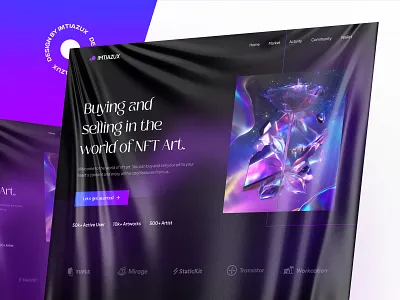 NFT Landing Page art block chain creative cryptoart cryptocurrency dark mode dark theme design homepage landing page nft nft landing page nftart ui ui design ui element ux web design web3 website design