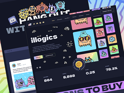 Illogics NFTs: Landing Page Design blockchain branding creatures crypto game graphic design homepage illustration landing page logo metaverse minting page mobile motion graphics nft nft marketplace p2e space staking ui