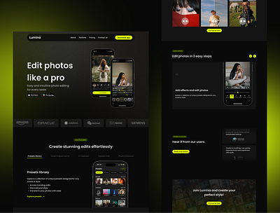 Lumina • Landing Page Design ai appdesign design landing page logo mobile app photo edit prototyping ui ux web design wireframing