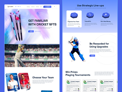 Stumps: Cricket NFTs Marketplace blockchain blockchain gaming branding cricket crypto esport esports fantasy sports live sports match metaverse nft play and earn sports ui ux