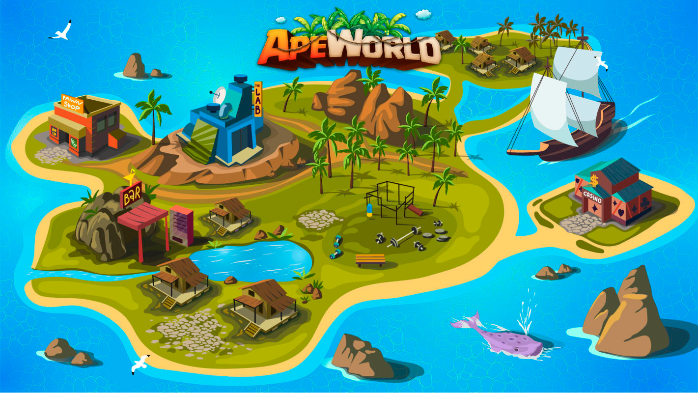 Monkey world map 2d bar game level gym lab map maps monkey mountains nature rocks shop vector world