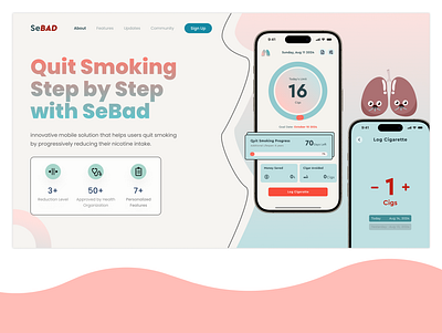 Website Hero for Quit Smoking App - SeBad branding quit smoking app smoking ui web website hero