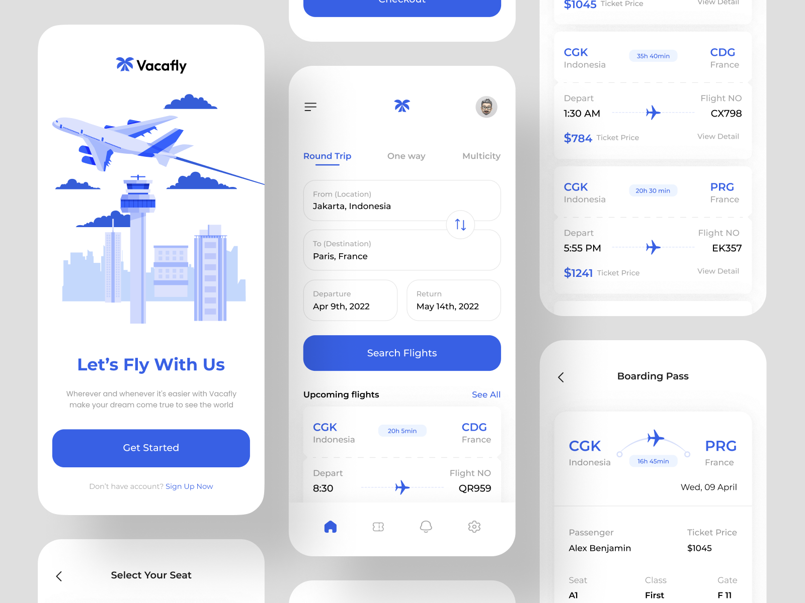 Vacafly - Flight Booking Mobile App app booking booking app flight flight app flight booking fly interface minimalist mobile mobile app mobile app design plane travel travel app ui uiux ux vacafly vacation