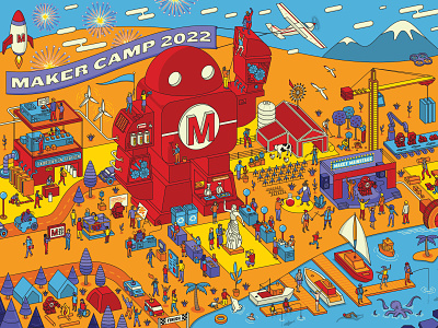 Maker Camp illustration isometric poster typography