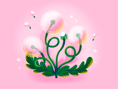 Vectober Day 2: Dandelion artober autumn dandelion daydream fall floral flower fuzzy garden glowing grainy illustration inktober magical pink texture vectober wish wishes