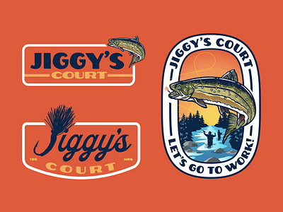 Jiggy's Court™ badge brand branding fishing fishing brand fly fish brand fly fishing heyo! illustration jiggys lettering logo outdoor apparel branding outdoors trout