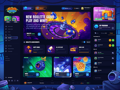 MooWin Casino: Roulette game | Lobby page betting casino casino game crash crypto dark interface dark ui design game interface landing page lobby mine page roulette roulette game ui uiux ux web design website