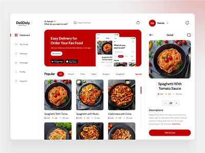 DeliDely - Food Delivery Service Dashboard App dashboard delivery design food meal minimalist red service ui uidesign user experience user interface ux webdesign website