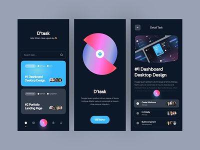 D'task - Team Task Management card dark dashboad gradient manage management management app mobile dashboard task task list tasks