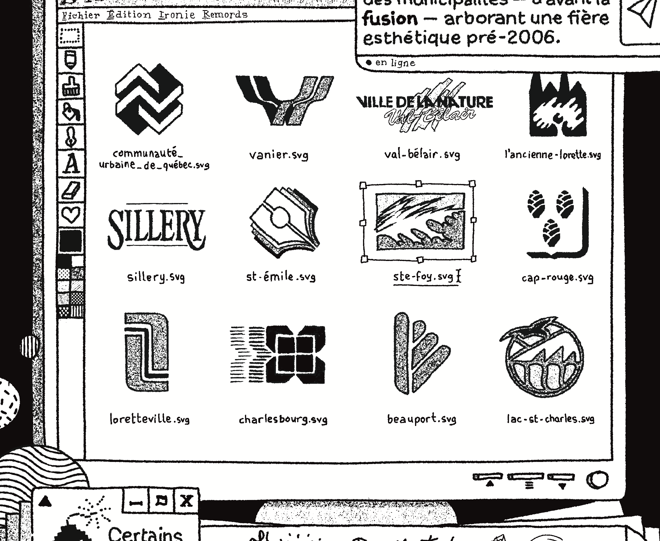 Logos des arrondissements de Québec design drawing hand made illustration la flopée laflopee logo nique a feu quebec quebecity