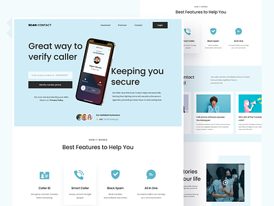 Scan Contact Landing Page call contact fresh identity landingpage modern phone scan secure simple smart spam startup telephone ui uidesign uiux