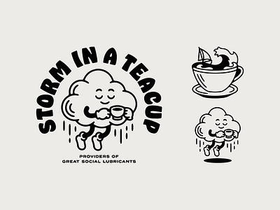 Storm in a Teacup Mascot branding coffee illustration linework logo mascot monoline retro