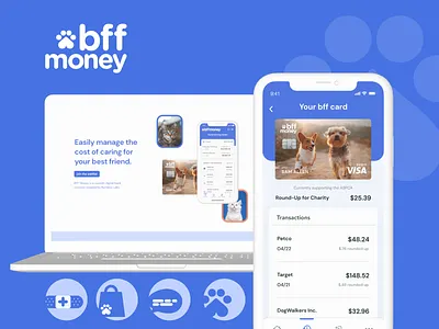 bff money - niche banking app for pet owners accounts banking banking app brand design figma finance fintech icon design pet owners pets ui design visual design web design