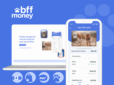 bff money - niche banking app for pet owners accounts banking banking app brand design figma finance fintech icon design pet owners pets ui design visual design web design