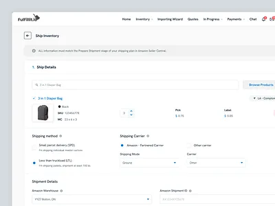 FulFillIt.io - Ship Details blue clean desktop form logistics minimal product design shipping shopify ui ui design user experience user interface ux web app web design website