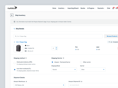 FulFillIt.io - Ship Details blue clean desktop form logistics minimal product design shipping shopify ui ui design user experience user interface ux web app web design website