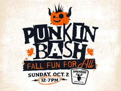 Punkin Bash craft drekker brewing fall fargo festival grunge halloween horns leaf lockup logo pumpkin punk texture