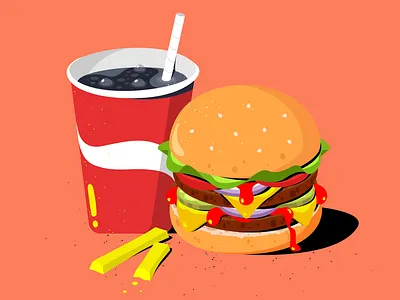 Hamburger 2d adobe illustrator cartoon daily design drawing drink fast food flat hamburger illustration procreate vector