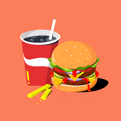 Hamburger 2d adobe illustrator cartoon daily design drawing drink fast food flat hamburger illustration procreate vector