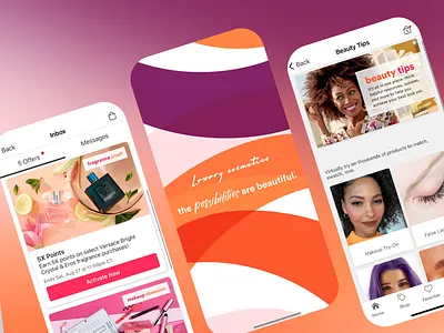 Cosmetics App app design trends beauty app beauty tips bright color scheme clean layout cosmetic tools cosmetics app elegant fragrance luxury makeup mobile app interface mobile ui models modern product design user experience user interface uxui visual design