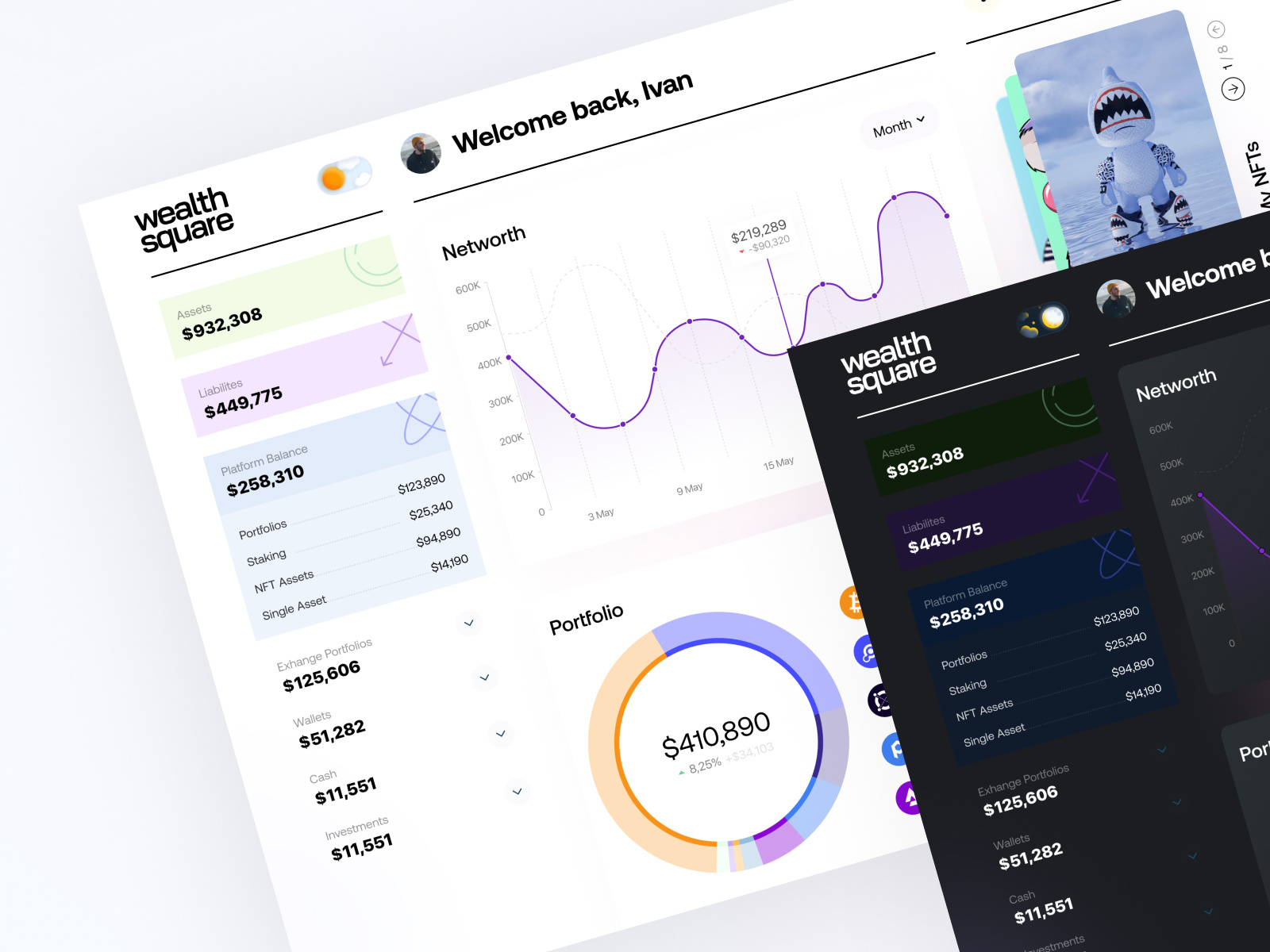 🐝 Crypto Dashboard analytics animation balance bar bitcoin chart client crypto dashboard finance fraud money net worth nfts portfolio