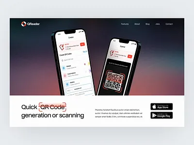 QReader - Landing Page: Hero app design hero hero page interaction landing landing page qr code qr scanner ui visual identity web web design