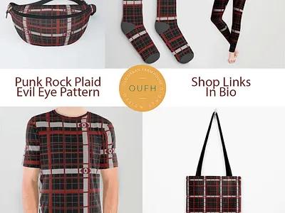 Punk Rock Plaid Evil Eye Pattern checkered checkers evil eye pattern plaid punk repeat rock seamless surface pattern surface pattern design tartan