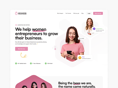 Hexagon - Online Courses Landing Page business clean colorful courses e-learning feminine illustration landing page modern online pink simple woman