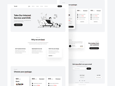 Internet Provider Landing 2021 black black and white design footer header design header illustration illustration internet internet provider isp landing page minimal package trandy 2021 uidesign uxdesign web design webdesign website website design