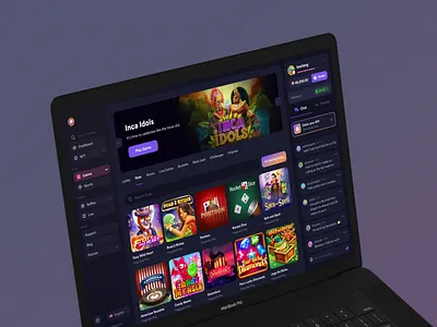 Sherbet: Casino app casino chat clean crypto dark dashboard game navigation play profile side menu ui ux web