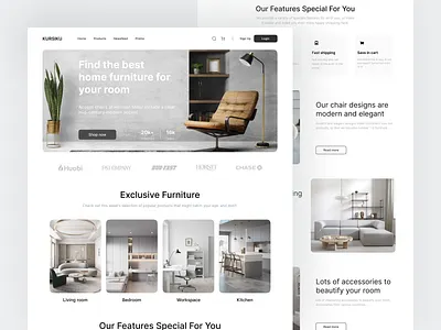 Online shop Kursiku - Landing page arm chair bedroom chair chairs design ecomerce feature special furnish furniture header home decor house interior kitchen landingpage lounge chair marketplace office chair web design website