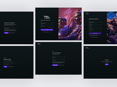 User-Friendly Authentication Screens (Dark) authentication dark design e sports forgot password gamer login sign up ui web design