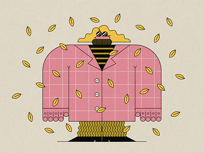 Vectober // Cozy Autumn autumn blonde coat fall illustration inktober leaves line art outfit pink plaid texture vectober