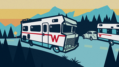 Winnebago Illustrations animation design happy illustration minimal motorhome national parks patches polaroid rv travel vector vehicle winnebago