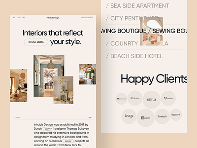 Inhabit - Interior Design Landing Page agency architecture digital agency homepage design hotel interior interior architecture interior design interior designer interior landing landing page luxury design minimal najmul popular shot typography visual design web design website website design