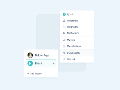 Profile dropdown accound clean design dropdown profile switch ui ux
