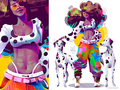 Hues of Black and White! afro character design dalmatian dog editorial illustration fashion freelance illustrator girl illustration illustrator modern procreate samji illustrator