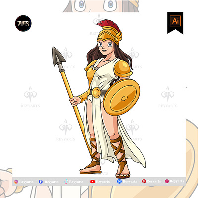 Athena greek mythology cartoon mascot character design artwork athena cartoon character fantasy greek illustration mascot mythology spartan vector warrior