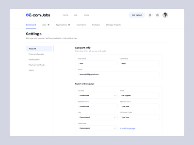 Job Finder Dashboard Account Settings application career dashboard employer hiring hiring platform hr hr management job find job finder job platform job portal job search job seeker product design recruitment saas vacancy web design work