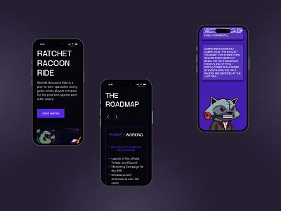 Ratchet Racoons Mobile Website blockchain design gaming graphic design illustration interface nft nft art nft game nft website pixelized ui ui design ui ux web design web development webflow website website design