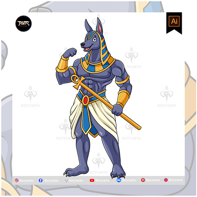 Anubis greek mythology cartoon mascot character design anubis artwork cartoon design fantasy greek illustration mascot mythology reyyarts vector